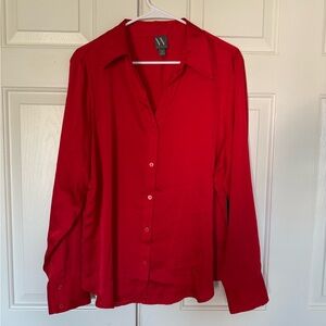 Vibrant Red Button-Down Shirt for Women